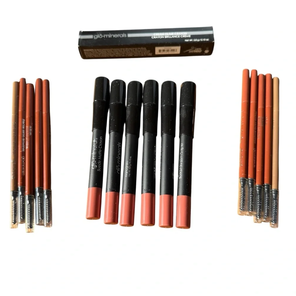 GLO MINERALS MAKEUP BUNDLE – SUEDE MATTE LIP CRAYONS & BROW DEFINERS (LOT #23)